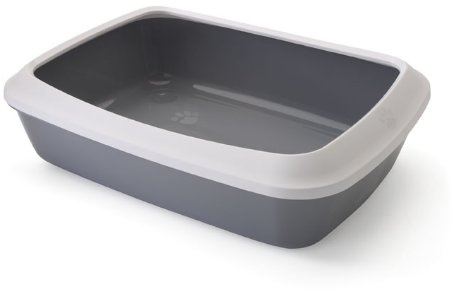 Iriz Cat Litter Tray With Rim Cool Grey 50x37x14cm (Pack of 6)