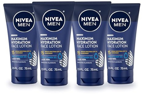 NIVEA MEN Maximum Hydration Face Lotion, Face Lotion with Broad Spectrum SPF 15 Sunscreen for Men, 4 Pack of 2.5 Fl Oz Tubes