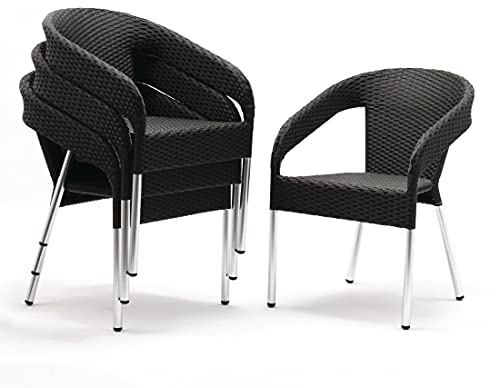 Bolero cg223, Weidengeflecht Bistro Stuhl, schwarz (4 Stück)
