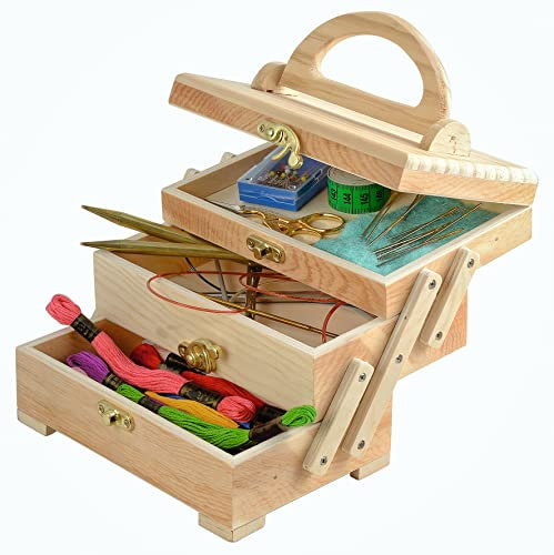 Nähkästchen, mit 3 Fächern, Holzkästchen, zur Aufbewahrung, für Nähzubehör