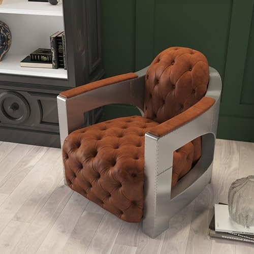 Phoenixarts Echtleder Vintage Alu Chesterfield Sessel Retro Ledersessel Design Lounge Club Sofa NEU 556