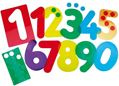 HenBea Siluetas Números Traslúcidas, Plantillas para pintar Mesa de Luz Montessori, 10 Stencils de colores (773)
