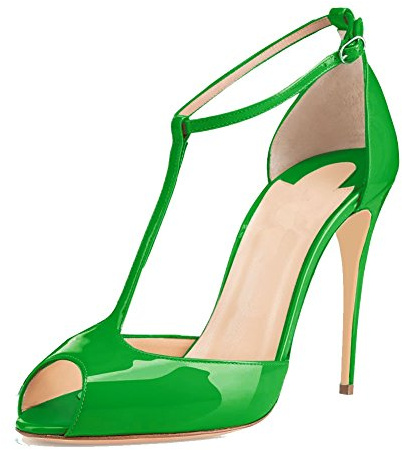 EDEFS - Femmes - Escarpins - Cuir Verni synthétique - Bride de Cheville - Plusieurs Coloris - Talon Aiguille - Vert T.36