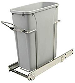 Knape & Vogt SCB9-1-20PT 8.375 inch x 20.125 inch x 17.313 inch 20 Qt. in-Cabinet Single Soft-Close Bottom-Mount Pull-Out Trash Can, Platinum