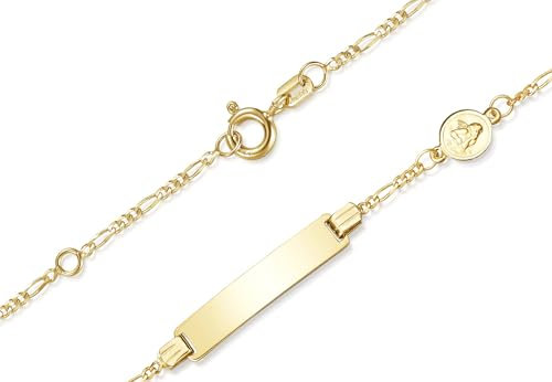 Silberkettenstore Baby- & Kinder-Gravurarmband mit Schutzengel inkl. persönlicher Gravur & Geschenksäcken in 16 cm Länge I aus echt 333 Gold gefertigt I 10 verschiedene Schriftarten