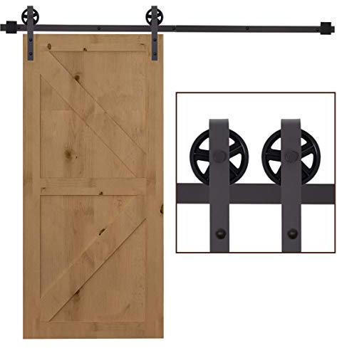HOMCOM Modern Sliding Barn Door Closet Hardware Track Kit Track System Unit for Single Wooden Door 6FT /1830mm