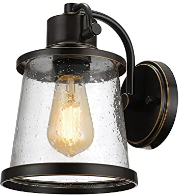 Globe Electric 44127 Charlie 1-Light Outdoor Indoor Wall Sconce, LED Bulb Included, Oil Rubbed Bronze, Clear Seeded Glass Shade, 500 Lumen