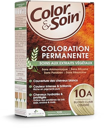 Les 3 Chênes Color & Soin 10A – Blond Clair Cendré – Coloration Permanente Cheveux Femme Sans Ammoniaque – Soin Naturel Brillance Durable – Couvre 100% Cheveux Blancs