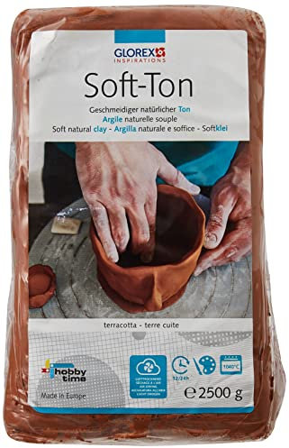GLOREX 6 8075 337 - Soft Ton terracotta 2500 g, natürlicher, besonders weicher und geschmeidiger Ton, lufthärtend und für Brennofen geeignet, sehr gut für Kinder geeignet