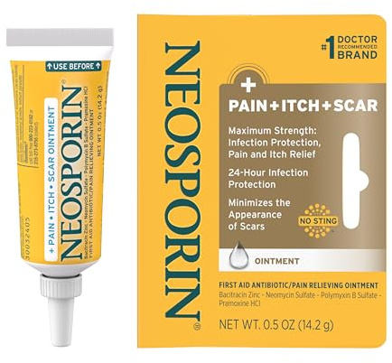 Neosporin + Pain, Itch & Scar, First Aid Triple Antibiotic Ointment for Infection Protection and Wound Care with Maximum Strength Pain and Itch Relief, Helps Minimize The Appearance of Scars, .5 oz