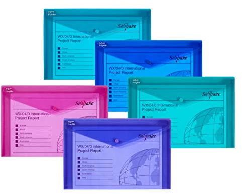 Snopake Foolscap Electra Assorted Polyfile [Pack of 5] Popper/Document Wallet with Press Stud Closure [10088]