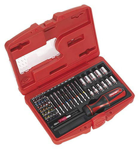 Sealey Ak64903 Fine Tooth Ratchet Screwdriver and Accessory Set 51Pc