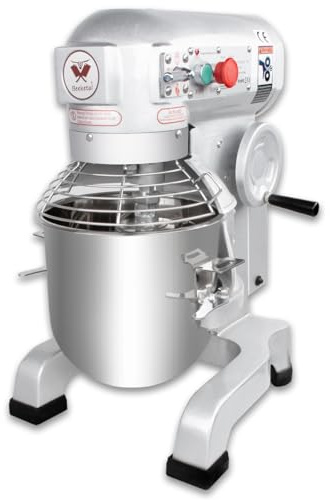 Beeketal 'BSM10P' Profi Teigknetmaschine mit Planetenrührwerk 10 Liter Kapazität (3 Stufen 105, 170, 340 U/min), Knetmaschine inkl. Knethaken, Schneebesen und Flachrührer - silber lackiert