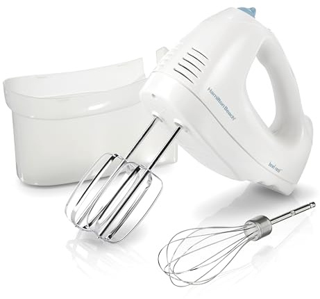 Hamilton Beach 6-Speed Electric Hand Mixer with Whisk, Traditional Beaters, Snap-On Storage Case, 250 Watts, White