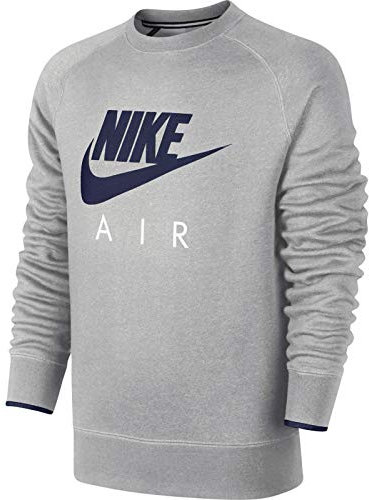Nike Men's Aw77 Flc Crew-Air Heritag Long Sleeve Top, Dark Grey Heather/Obsidian, Large