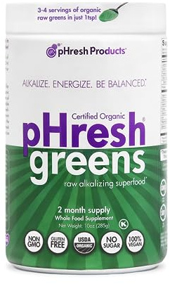 pHresh - Greens Raw Alkalizing Superfood Greens Powder - 2 Month Supply - Vegan, Kosher, Gluten Free - Natural Enzymes, Nutrients - Approved for Intermittent Fasting - 10 oz