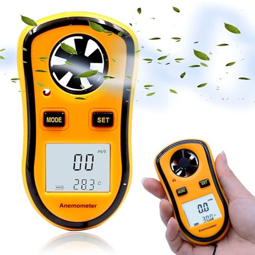 FISHTEC - Tragbares digitales Anemometer - Misst die aktuelle/durchschnittliche/maximale Windgeschwindigkeit + Temperatur - Hintergrundbeleuchtetes LCD-Display - Ideal Windsurfen, Angeln, Bergsteigen