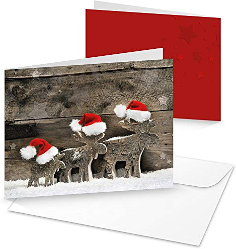 20 stycken julkort 3 rendjur naturliga fotokort med kuVERT röd vit brun natur foto-motiv jul klassisk fällkort dubbel kort jultomte jultomte