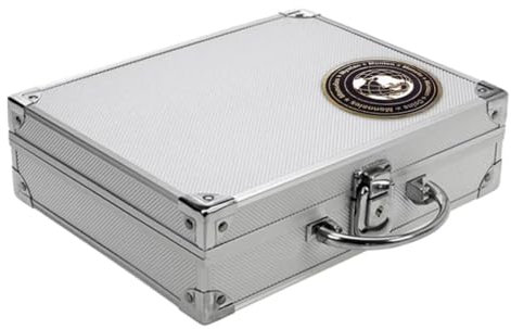 SAFE 228 Aluminium Münzkoffer für 72 St. quadratischen Kapseln + 6 königsblauen Tableaus - Format: 250 x 215 x 70 mm