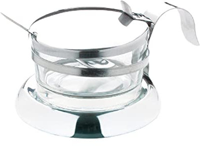 Parmesano Plato con cuchara 75 x 117 mm acero inoxidable y cuenco de cristal queso