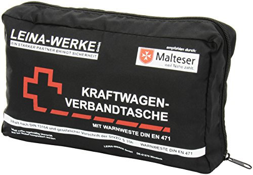 Leina-Werke 11030 KFZ-Verbandtasche Compact mit Warnweste und Klett, Schwarz/Weiß/Rot
