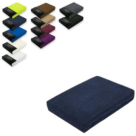 EXKLUSIV HEIMTEXTIL Frottee Spannbettlaken 180-200 x 200 cm 80% Baumwolle, 20% Polyester Öko - Tex Zertifiziert, Markenqualität, Matratzenhöhe bis 25 cm, Navyblau