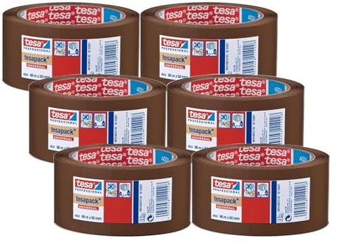 tesapack 4024 Ruban adhésif universel pour paquets en film PE - ruban adhésif d'expédition pour déroulement silencieux - résistant aux intempéries et au vieillissement - marron - 66m x 5cm |6 pièces