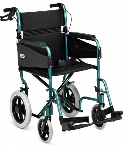 Days Compact Lightweight Foldable Wheelchair for Adults, Wide -Green | 51 cm Seat, Folds Flat for Storage or Travel, Padded Seat, Footrests, Puncture-Proof Tyres & Secure Brakes for Wheel Chairs