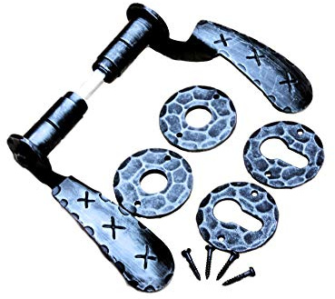 UHRIG Maniglie per porta in ferro battuto con rosette chiave, set di maniglie zincate, coppia di maniglie antiche per porta d'ingresso e molto altro ancora.