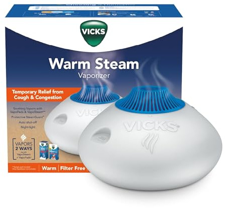 Vicks Warm Steam Vaporizer & Humidifier 1.5 Gallon Tank for Small and Medium Rooms, Night Light, Works with VapoPads and VapoSteam