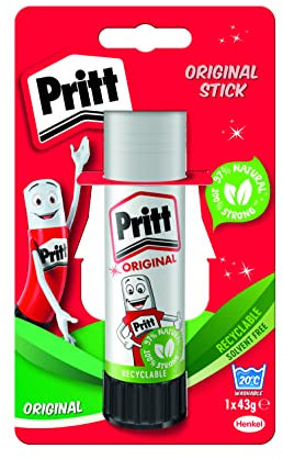 Pritt Glue Stick, Safe & Child-Friendly Craft Glue for Arts & Crafts Activities, Strong-Hold adhesive for School & Office Supplies, 1x43g Pritt Stick, white