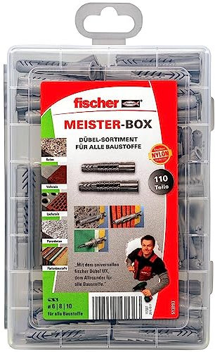 fischer Meister-Box Universal, 110-teiliges Dübelset, 6-10 mm Durchmesser, 35-60 mm Länge, für Heimwerker und Profis, optimal für das ganze Haus, UX / UX-R Universaldübel