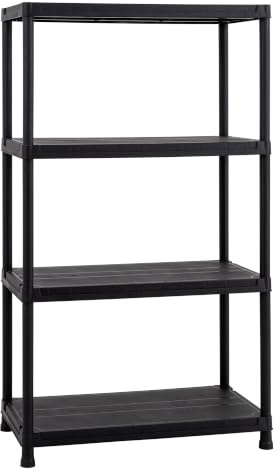 Toomax Universal 84-4 Scaffale salvaspazio a 4 ripiani in plastica resistente nera 80x40x138h cm, struttura componibile da garage, cucina o esterno, ideale per organizzare attrezzi e utensili