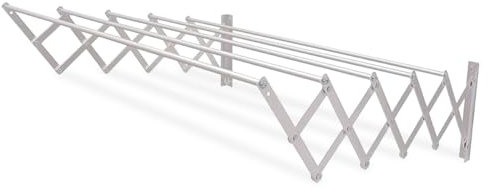 Amig – Stendibiancheria da parete estensibile - Misure: 140x14x3 cm - Superficie di stenditura: 7 m - Alluminio inox - Viteria in acciaio inox - Per interni ed esterni - Facile installazione