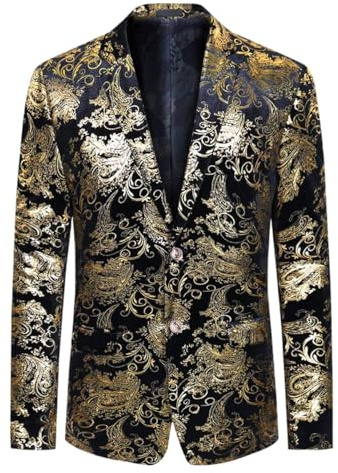 Allthemen Herren Pailletten Sakko Gold Glitzer Blazer Slim Fit Hochzeit Smoking Gold L