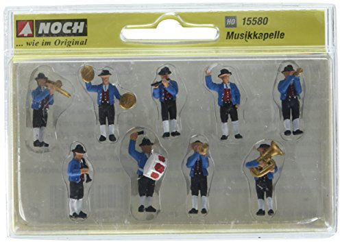 NOCH Musikkapelle, Set mit 9 handkolorierten Figuren aus Kunststoff für Spur H0, ideal für Deko und kreative Projekte