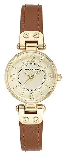 Anne Klein Women's 109442CHHY Gold-Tone Champagne Dial and Brown Leather Strap Watch