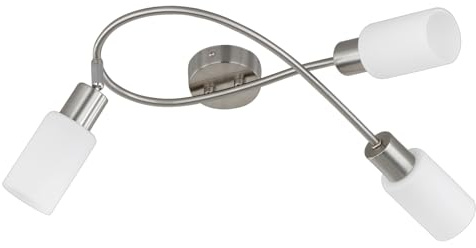 Reality Leuchten Deckenleuchte Mars R80013907, Metall Nickel Matt, Glas Matt Weiß, 3 X E14