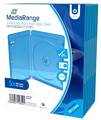 Custodie Mediarange per cd, dvd e blu ray slim 11mm con tasca trasparente per copertina, confezione da 5 pezzi
