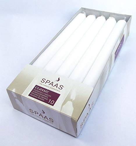 Spaas 10 White Classic Dinner/Table Candles - 3/4 Diameter/10 Tall - 8 Hour Burn - (White)