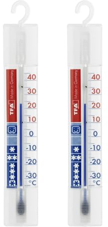 TFA Dostmann Thermomètre pour réfrigérateur ou congélateur, set de 2, 95.1034, avec zones de refroidissement, haute précision, blanc
