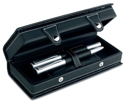 noTrash2003 Hochwertiges Schreibset Stifteset Schwarz-Silber Drehkugelschreiber Füllfederhalter Metallkugelschreiber Mattiertes Silber im Carbon Look im eleganten Geschenketui