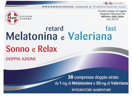 Matt, Melatonina Retard Valeriana Fast, Integratore Alimentare Utile per Favorire il Rilassamento e il Sonno, Confezione da 30 Compresse