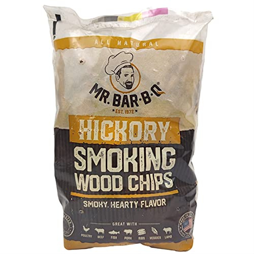 Mr. Bar-B-Q Hickory Wood Smoking Chips, 100% All Natural Wood Chips for Smokers, Works with Smoker, Gas, Electric Grill, Smoky & Fruity Flavor for Picnics, Grilling, Smoker, BBQ & Camping (1.8 Lb Bag)