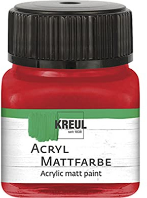 KREUL 75255 – Colore acrilico opaco, rosso brillante in vetro da 20 ml, colore cremoso coprente, ad asciugatura rapida a base d'acqua, adatto per diverse superfici