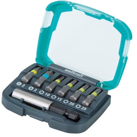 wolfcraft Bit-Box con impronta a croce (PH/PZ) / TORX (T), 7 pezzi - 2979000-6 inserti Solid di diverse dimensioni, portainserto incluso