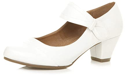 AJVANI Womens Ladies mid Heel Mary Jane Strap smart Work Comfort Court Shoes Size