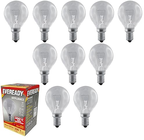 Eveready Oven Bulb E14 (SES/Small Edison Screw) 300°C Heat Resistant 300 lumens 40w Warm White (2800k) Pack of 10 bulbs