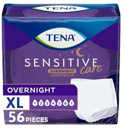 TENA Sensitive Care Overnight Incontinence Underwear for Women, Adult diapers, X-Large (Waist Sizes 39in–52in), Better Fit, 56 Count (4 packs of 14)