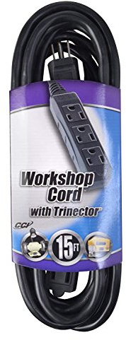 Southwire Trinector Power Extension Cord - Portable Cable for Multiple Appliances - Durable Vinyl Jacket - Moisture Resistant - 14/3 Gauge - 15-Foot Black